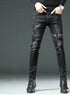 Slim Fit Korean Streetwear Graphical Printed Luxury Hip-Hop Stretch Denim Jeans for Men - Perfect Medium Wash Jeans Outfit